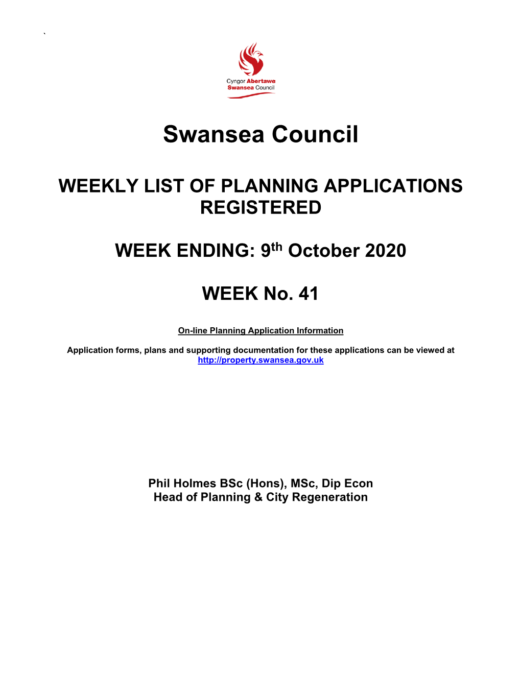 Applications for Week Ending 9 October 2020