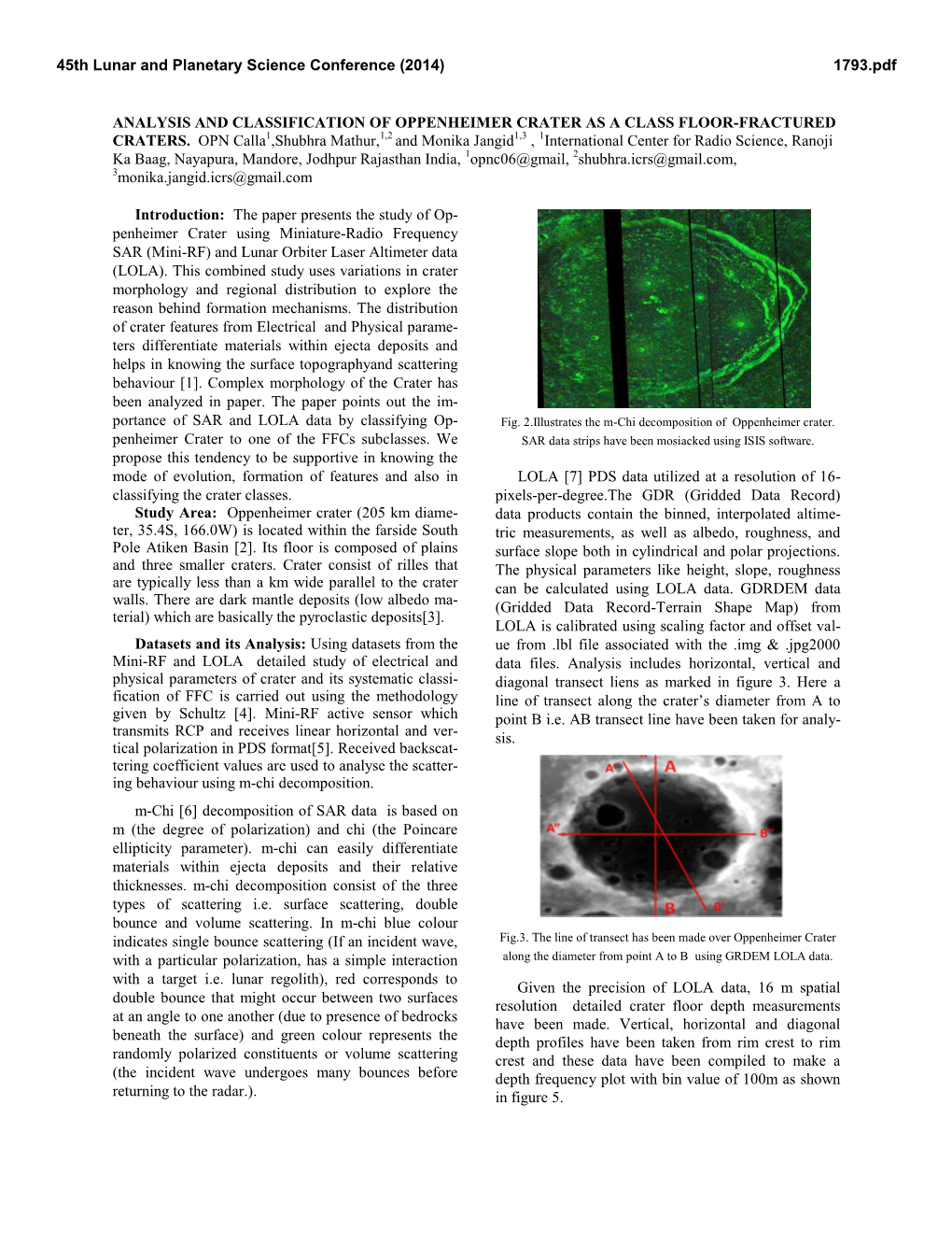 Analysis and Classification of Oppenheimer Crater As a Class Floor-Fractured Craters