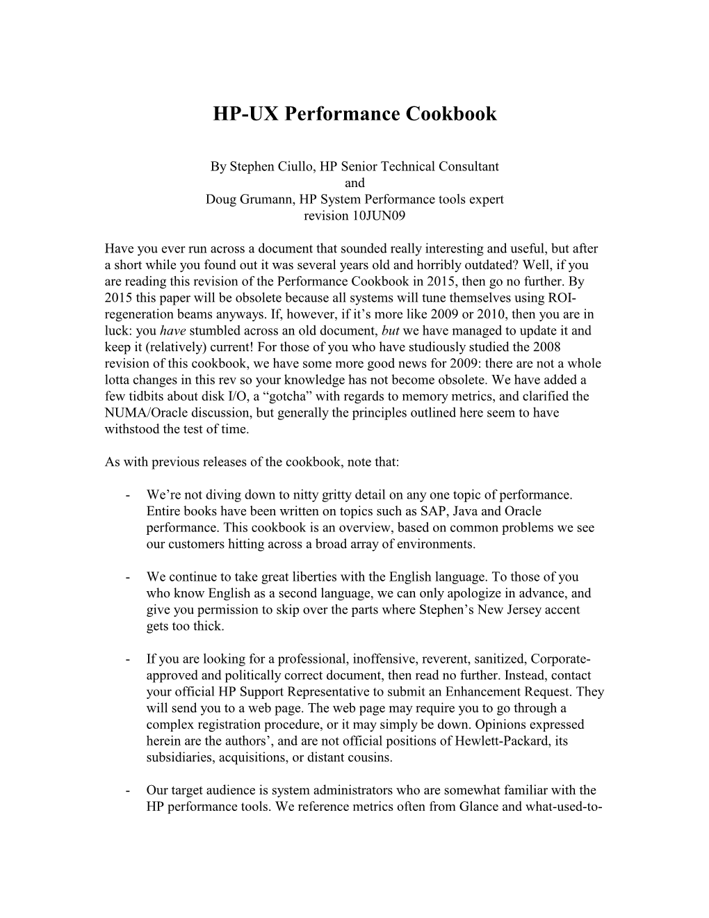 HP-UX Performance Cookbook