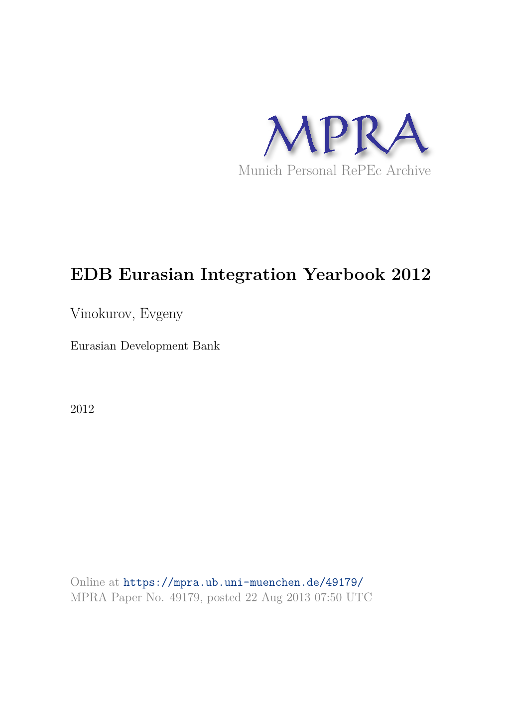 EDB Eurasian Integration Yearbook 2012