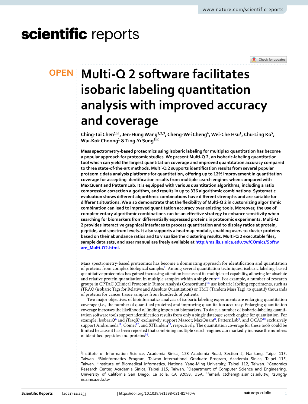 Multi-Q 2 Software Facilitates Isobaric Labeling Quantitation Analysis With