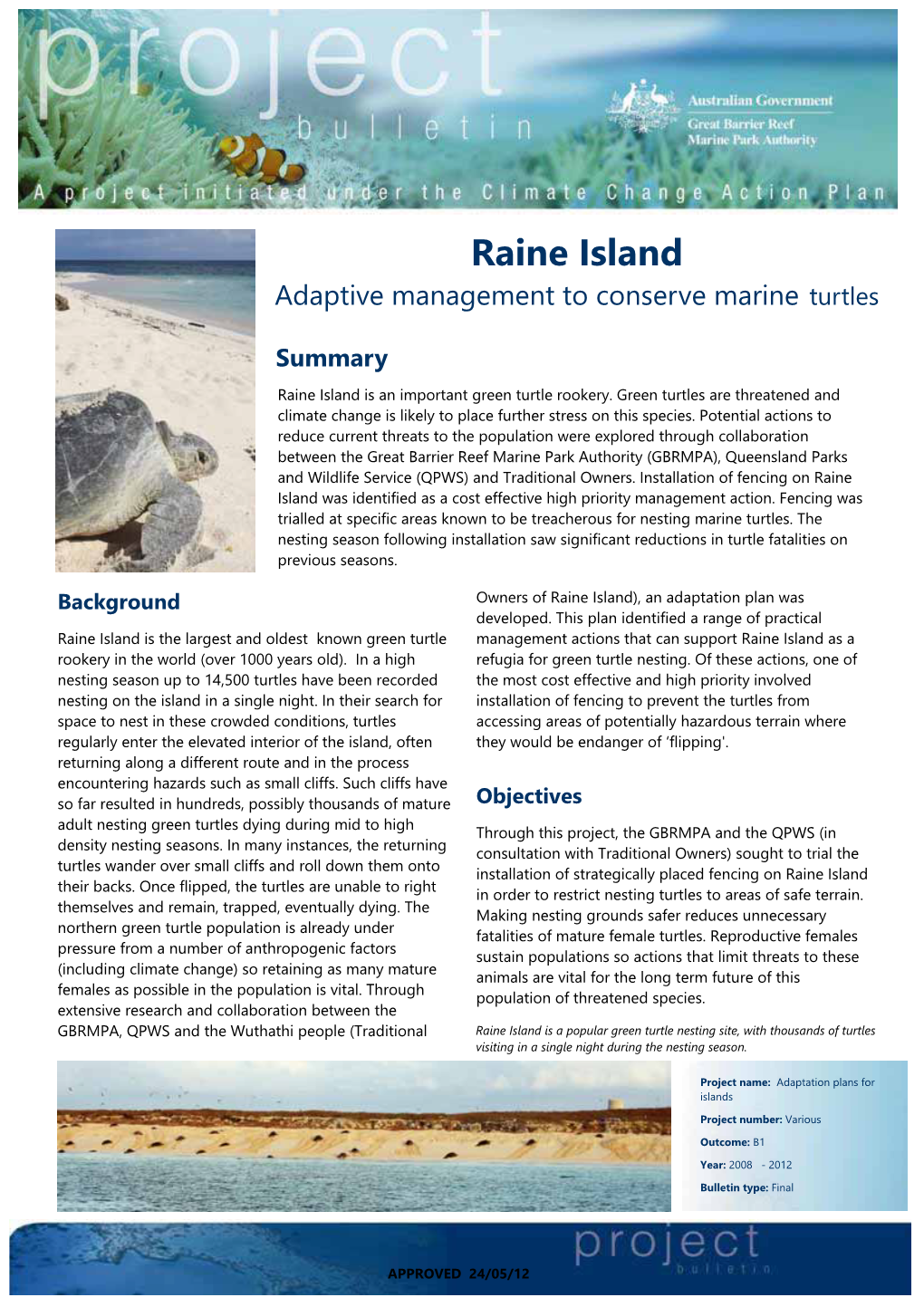 Raine Island Adaptive Management to Conserve Marine Turtles