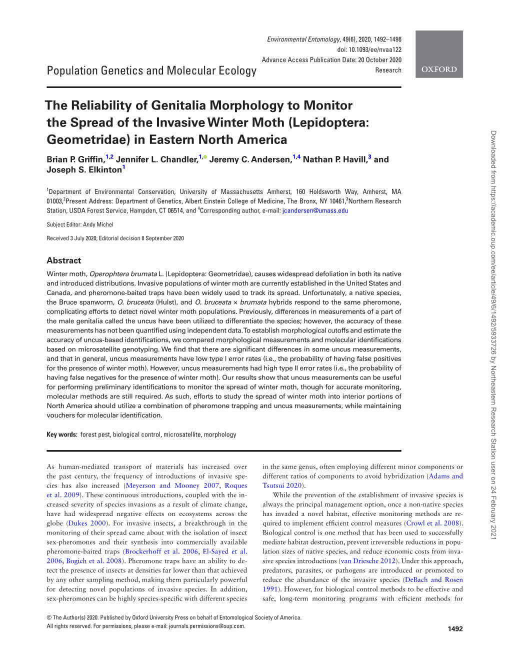 The Reliability of Genitalia Morphology to Monitor the Spread