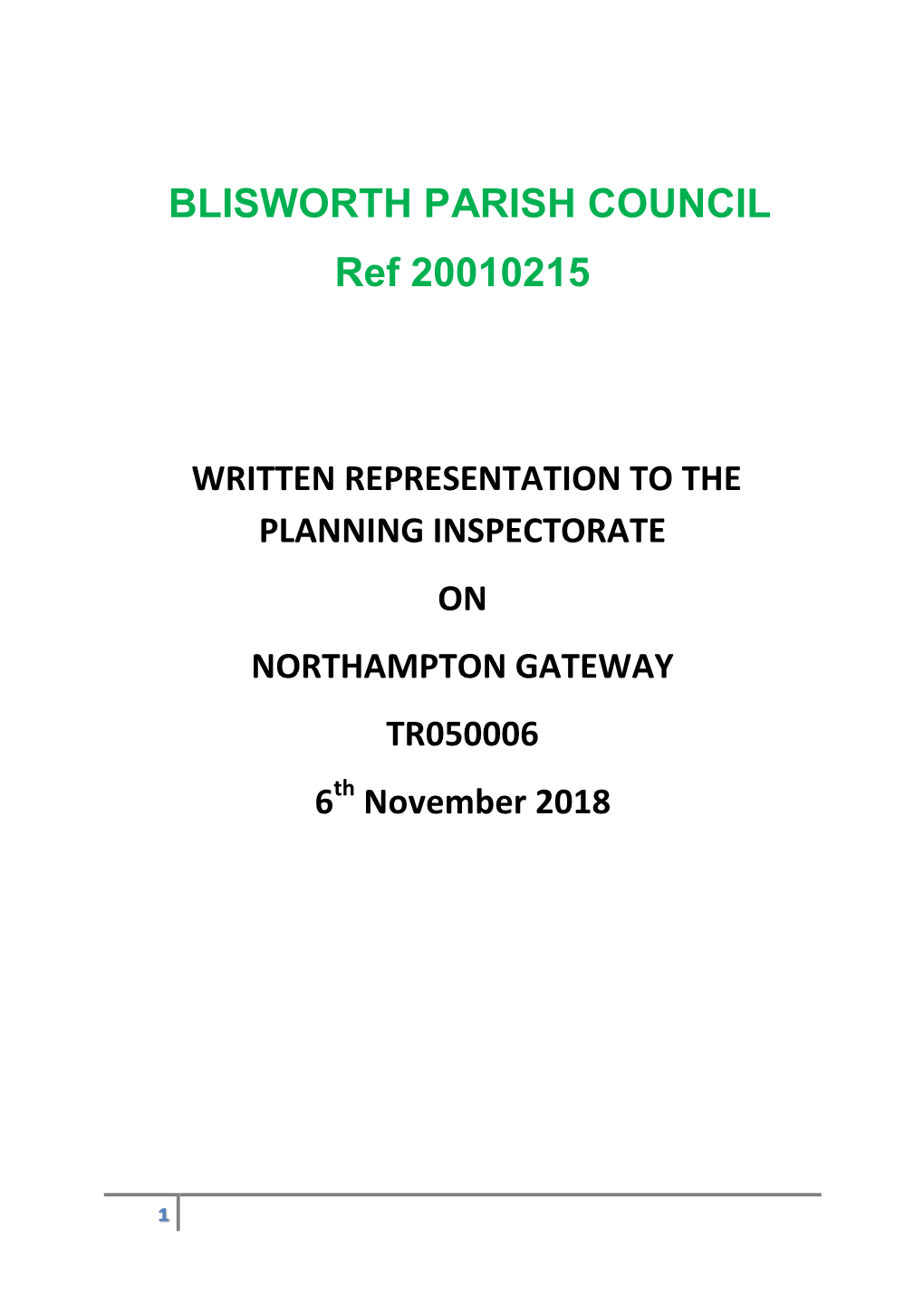 BLISWORTH PARISH COUNCIL Ref 20010215