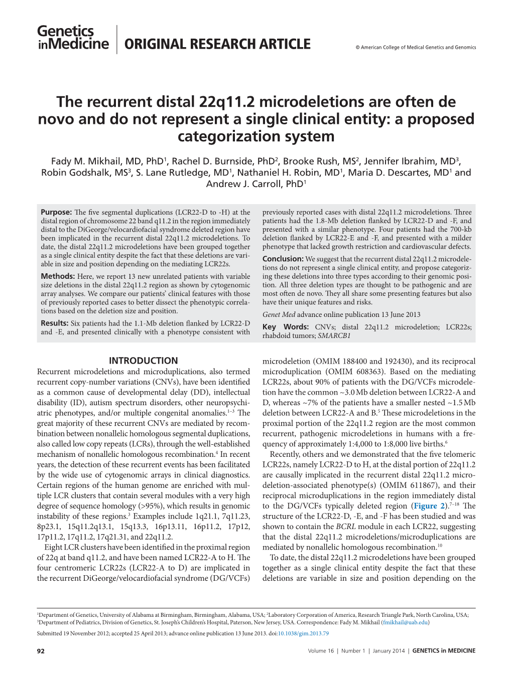 The Recurrent Distal 22Q11.2 Microdeletions Are Often De Novo and Do Not Represent a Single Clinical Entity: a Proposed Categorization System
