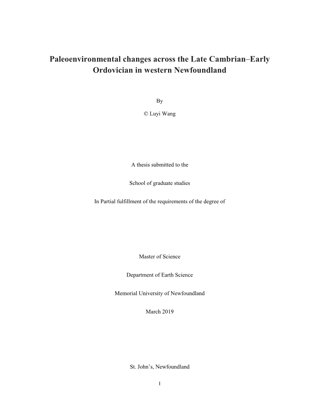 Paleoenvironmental Changes Across the Late Cambrian–Early Ordovician in Western Newfoundland