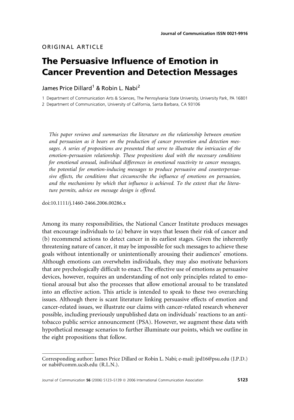 The Persuasive Influence of Emotion in Cancer Prevention and Detection