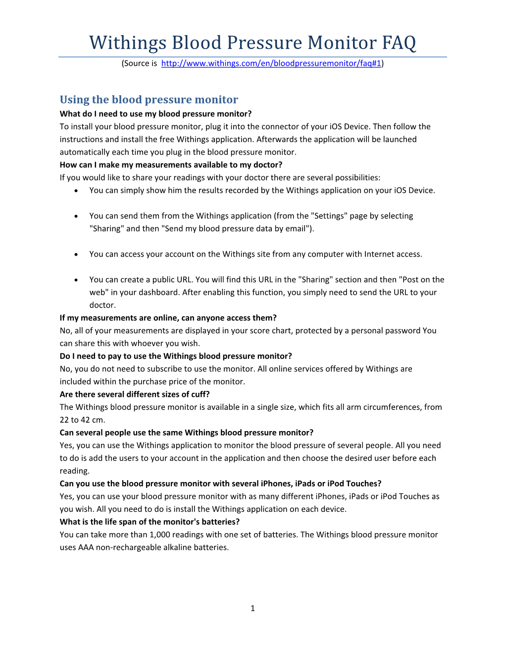 Withings Blood Pressure Monitor FAQ (Source Is