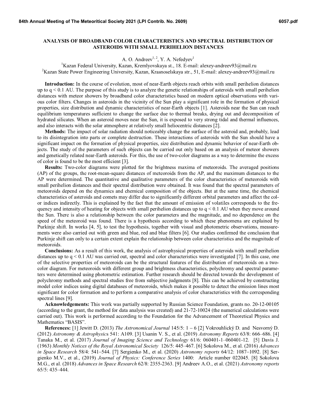 Analysis of Broadband Color Characteristics and Spectral Distribution of Asteroids with Small Perihelion Distances