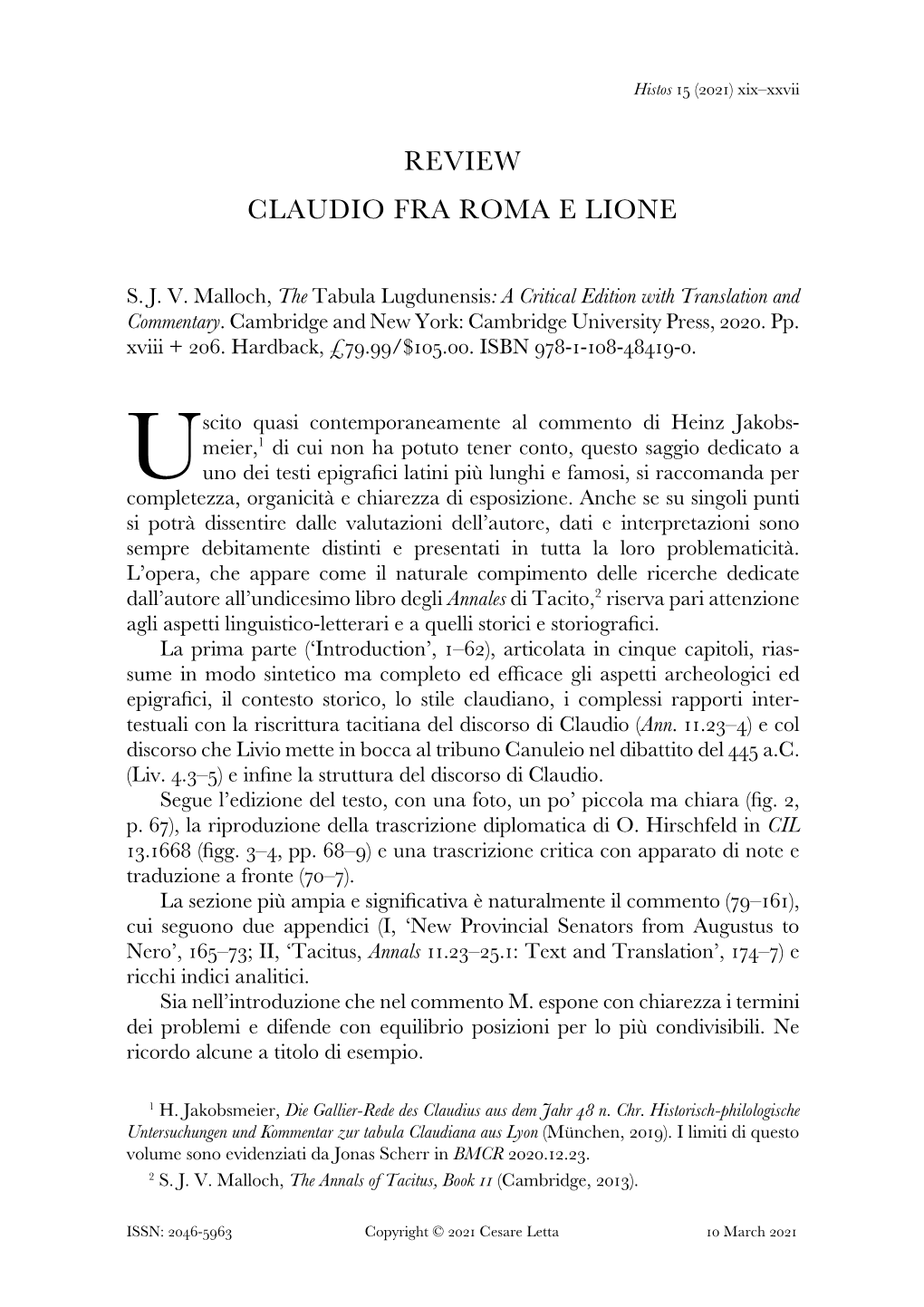 Review Claudio Fra Roma E Lione