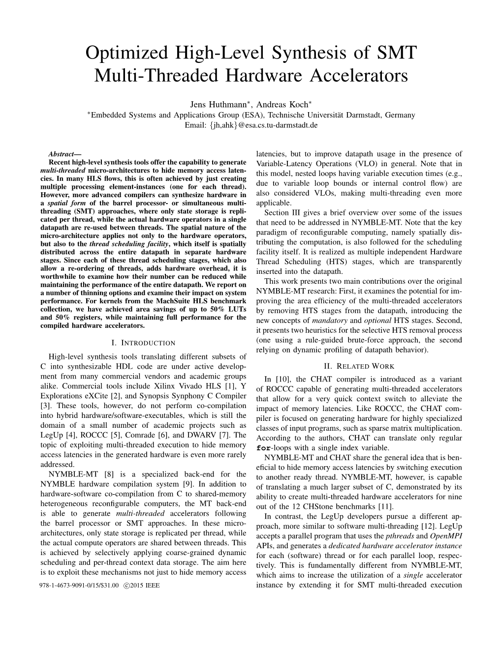 Optimized High-Level Synthesis of SMT Multi-Threaded Hardware Accelerators