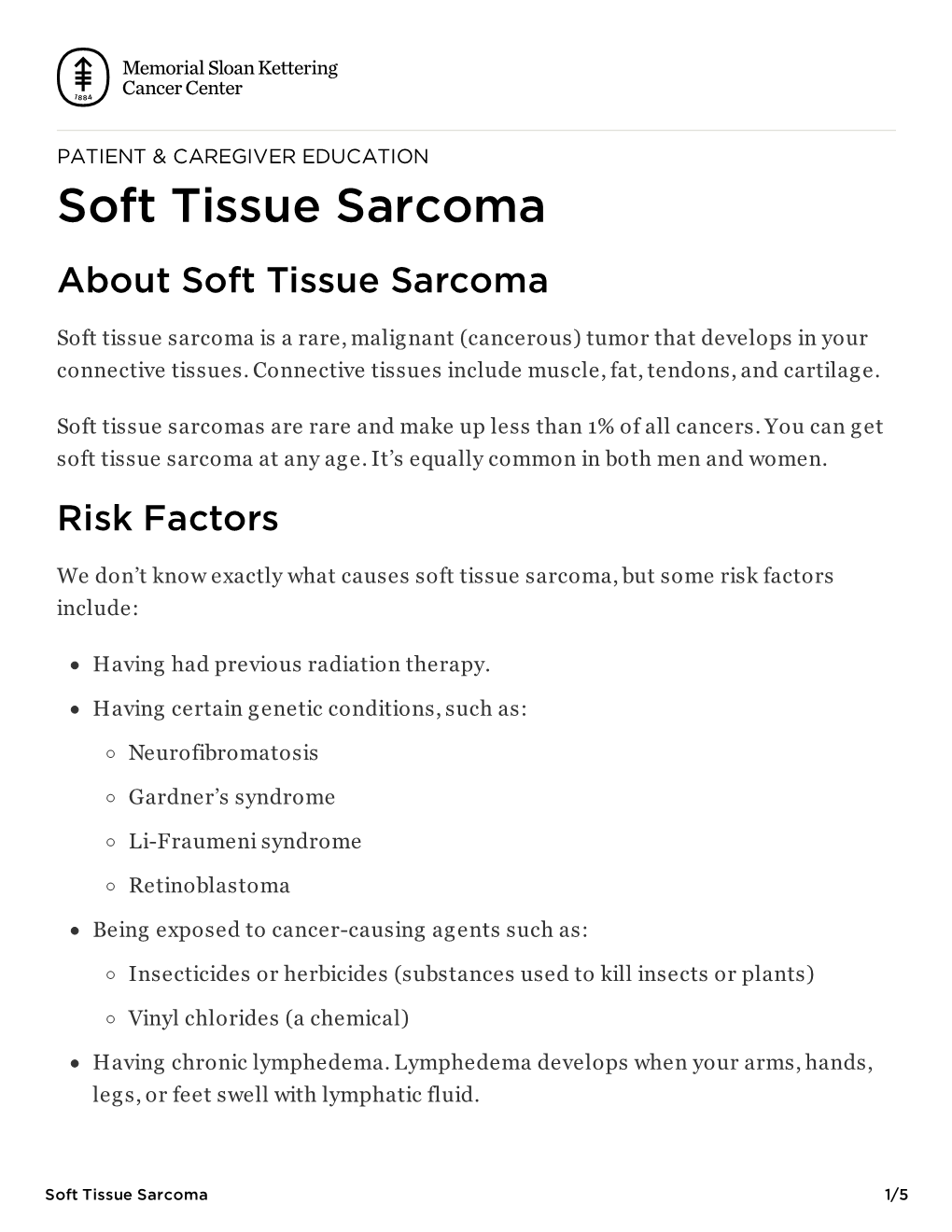 Soft Tissue Sarcoma About Soft Tissue Sarcoma