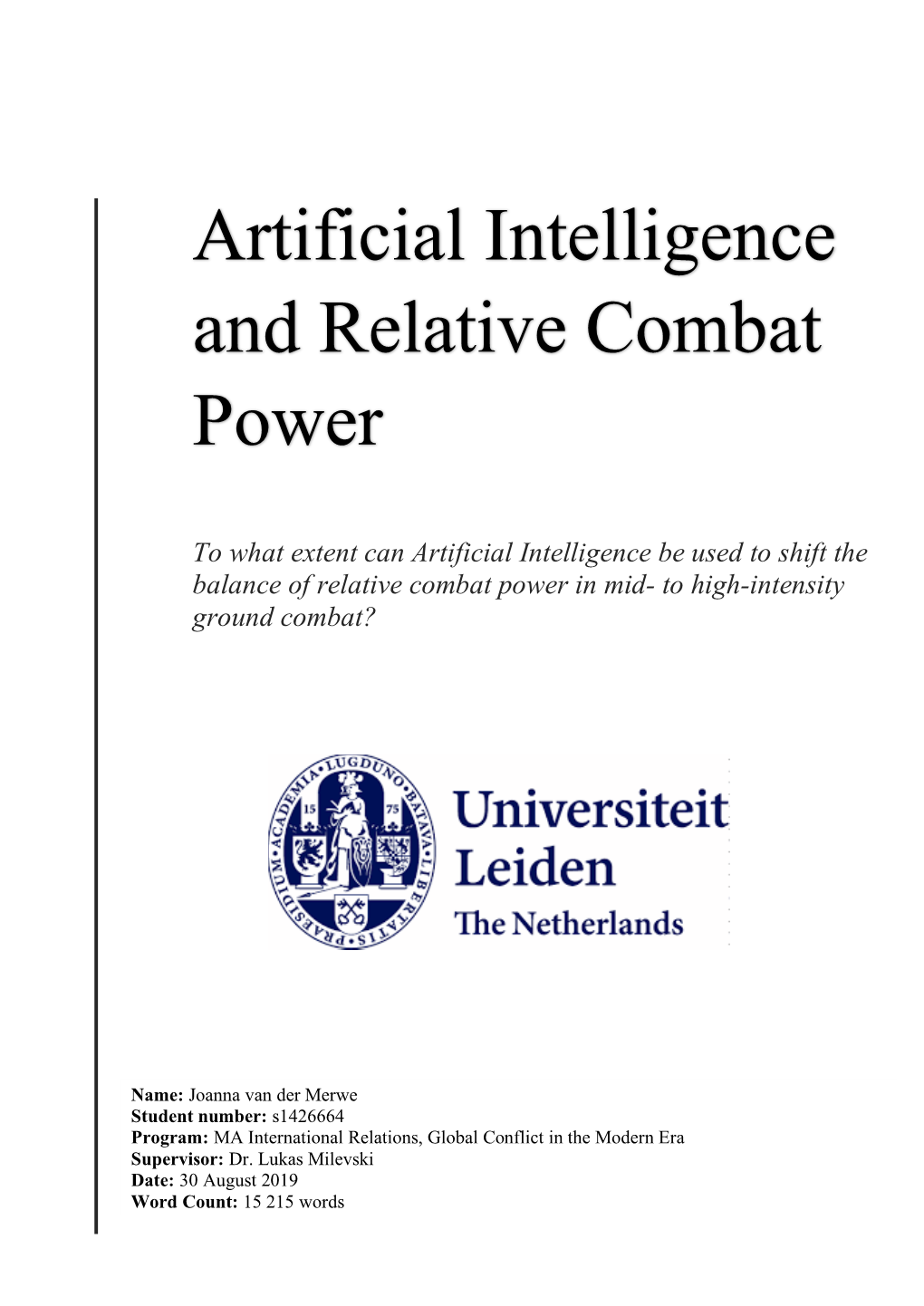 Artificial Intelligence and Relative Combat Power