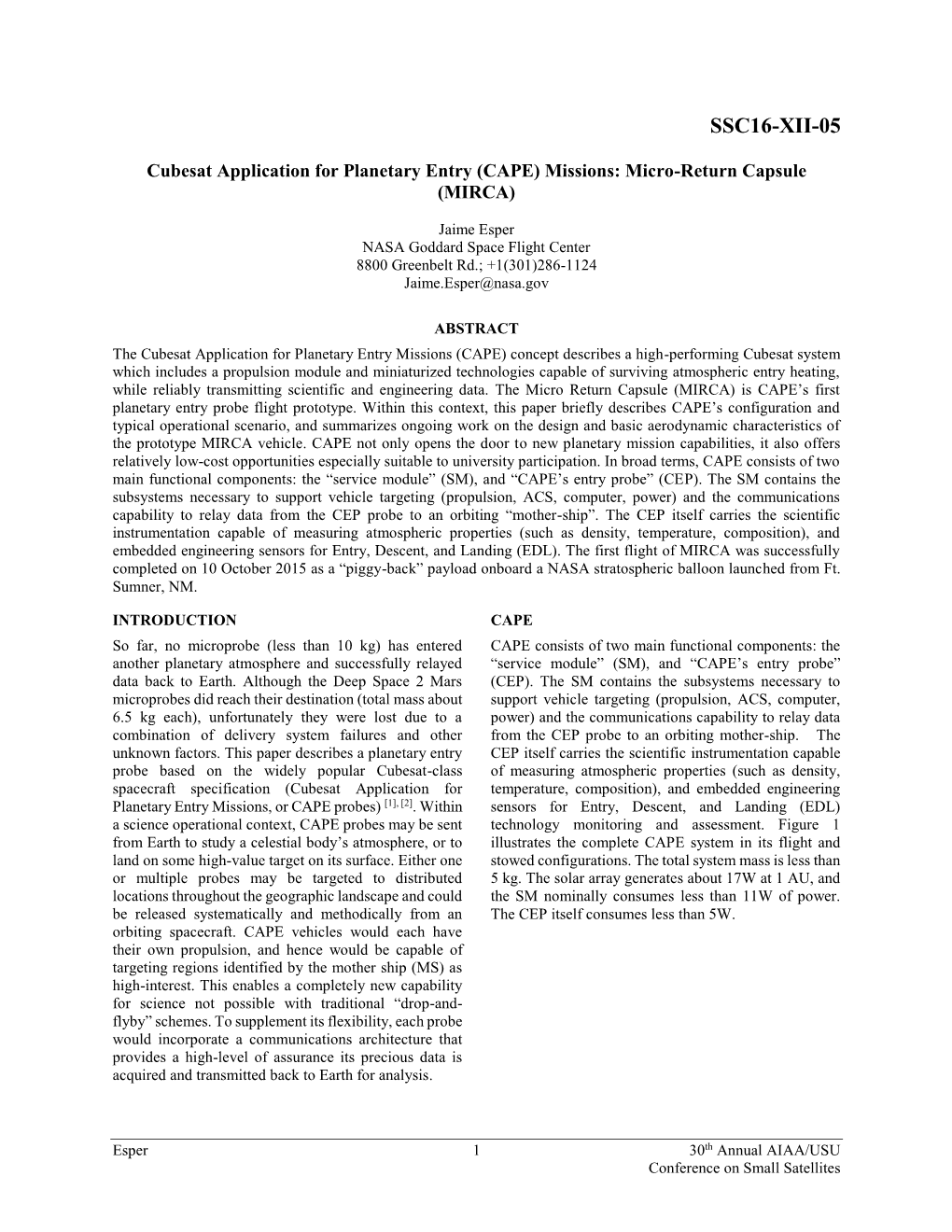 Cubesat Application for Planetary Entry (CAPE) Missions: Micro-Return Capsule (MIRCA)