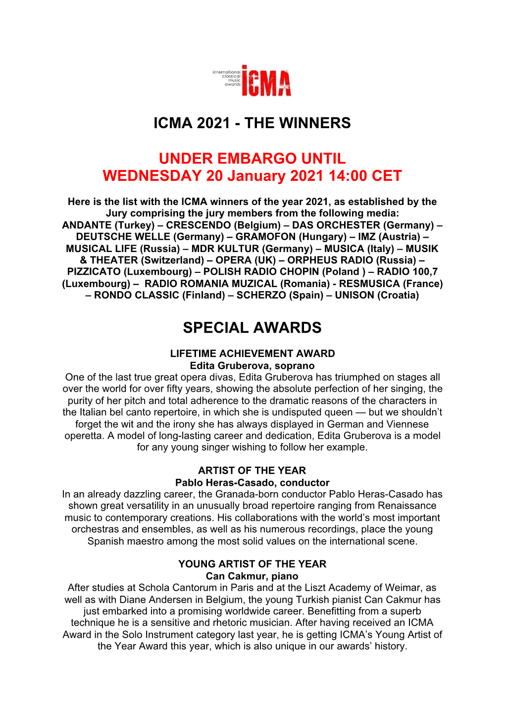 Icma 2021 - the Winners