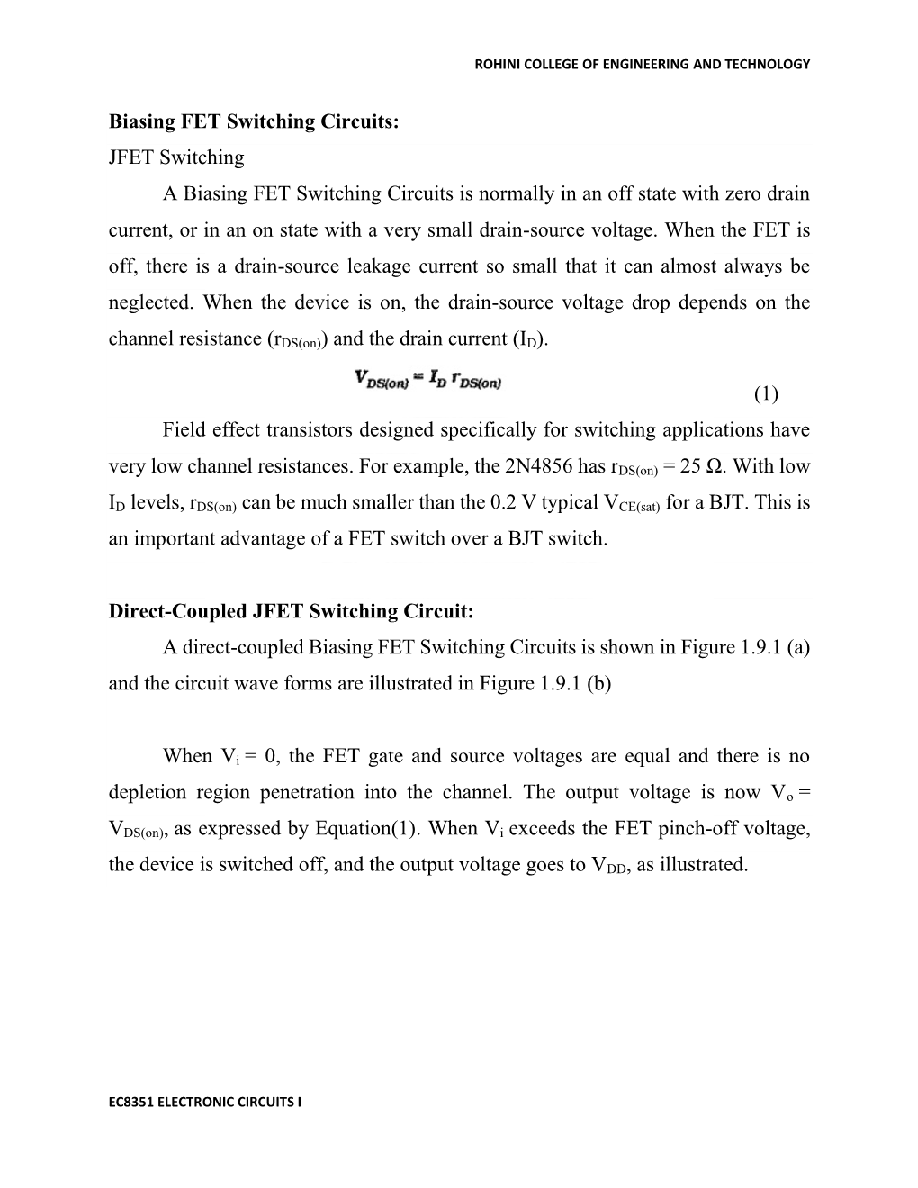 Biasing FET Switching Circuits