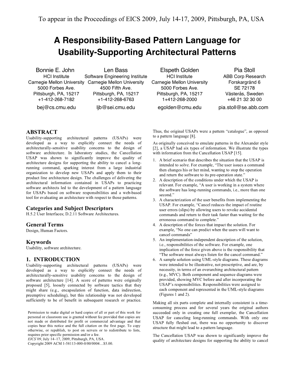 A Responsibility-Based Pattern Language for Usability-Supporting Architectural Patterns