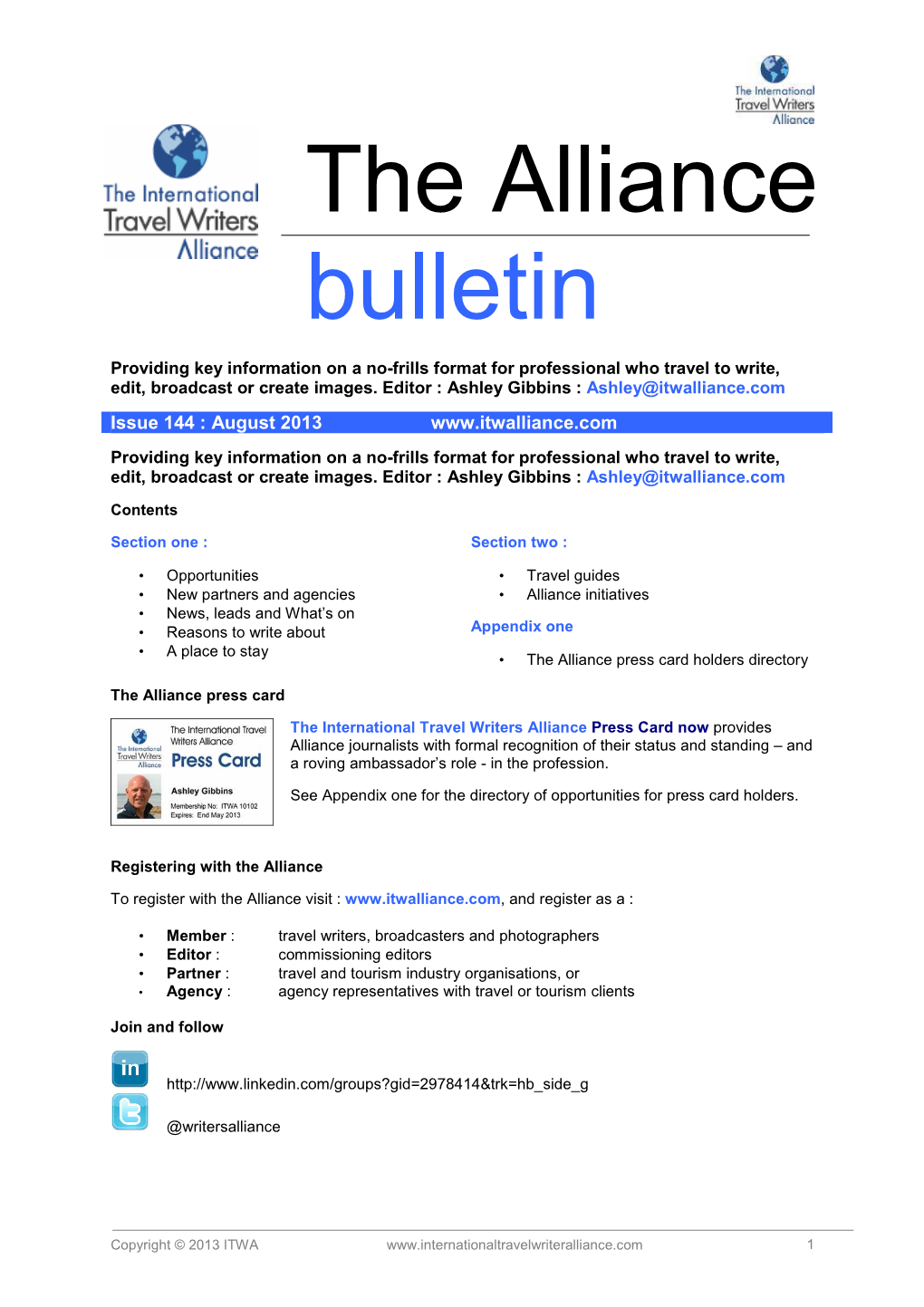 Alliance Bulletin August 2013