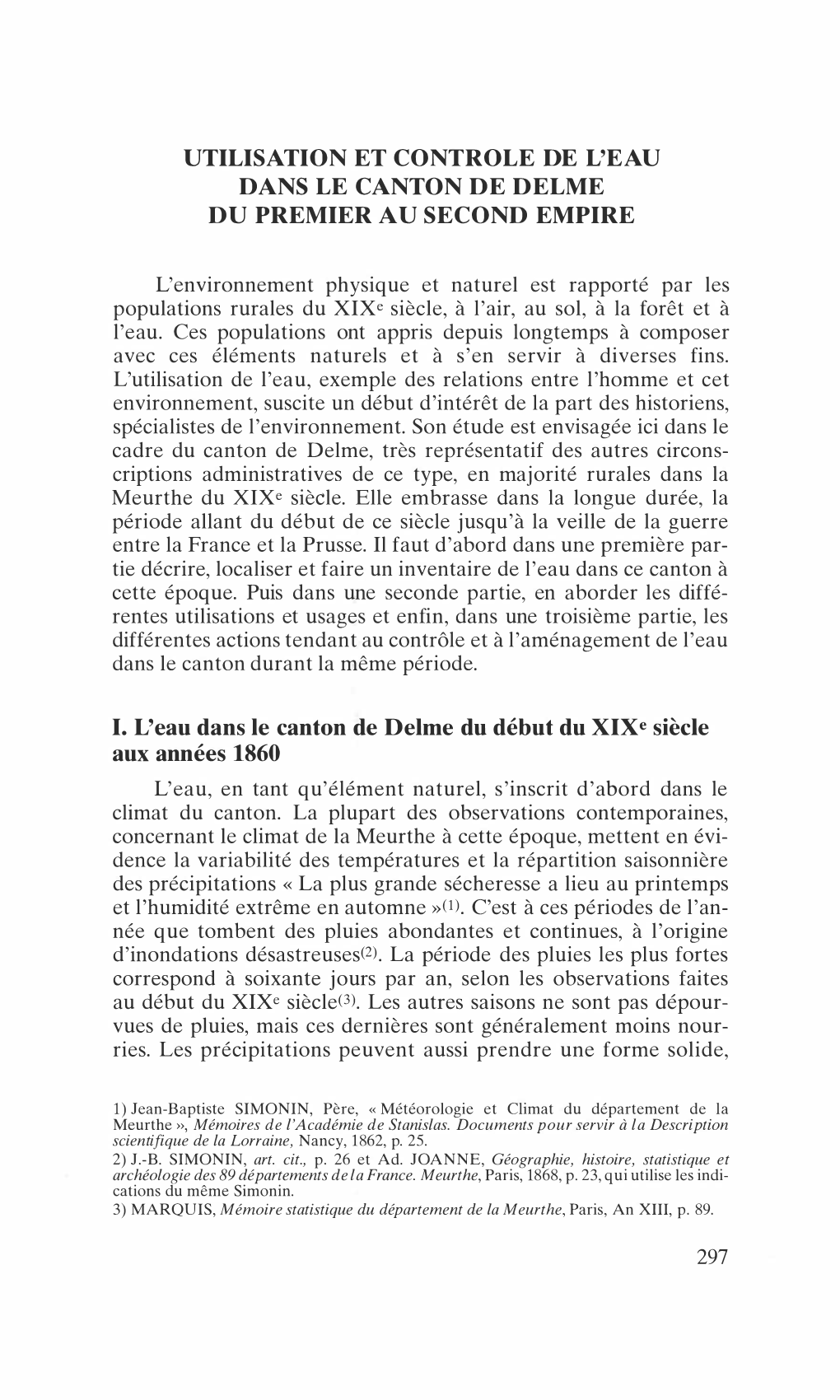 Utilisation Et Controle De L'eau Dans Le Canton De Delme Du Premier Au Second Empire