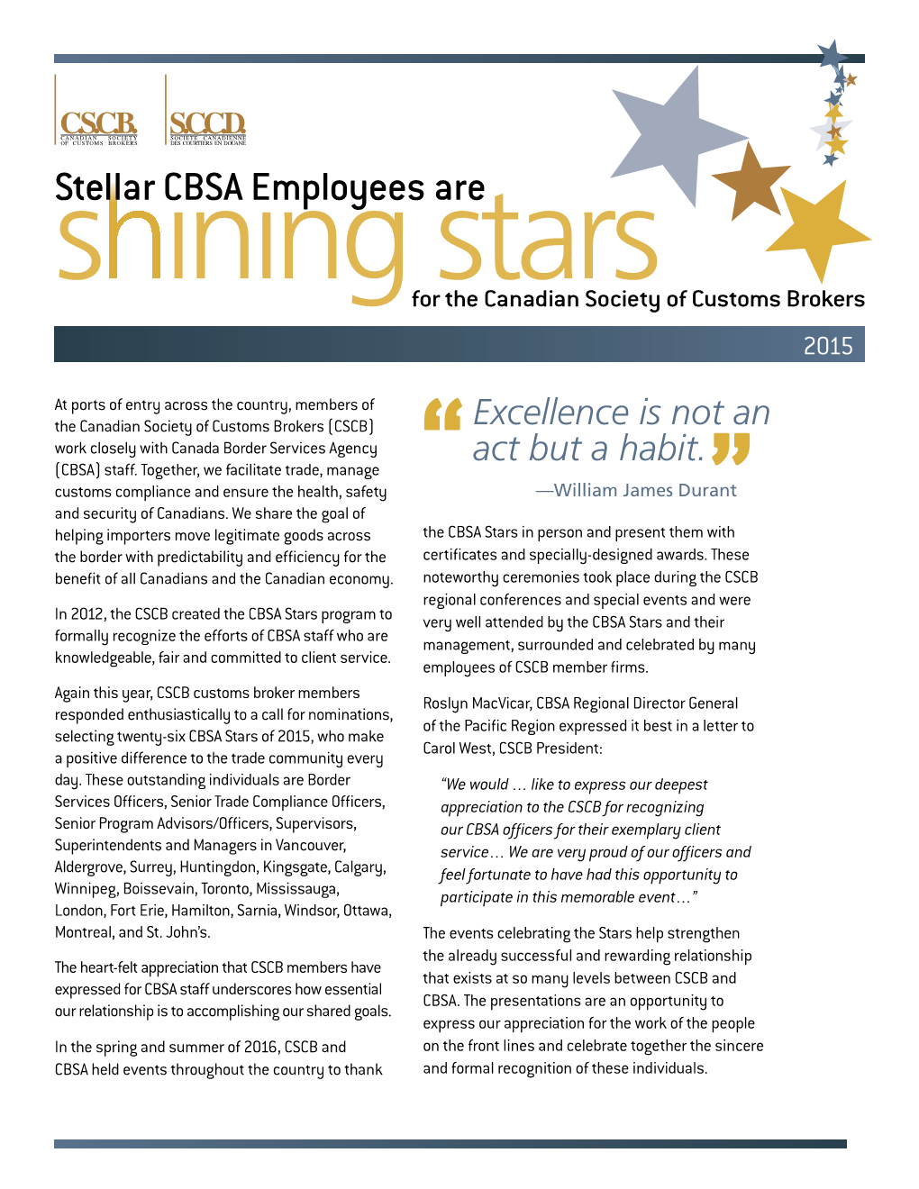 Stellar CBSA Employees Are Shining Stars for the Canadian Society Of
