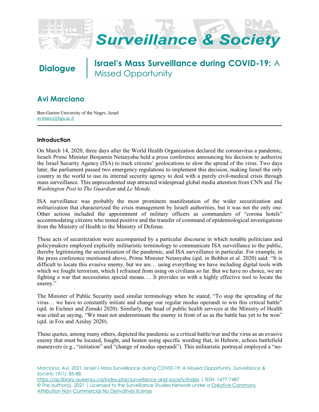 Israel's Mass Surveillance During COVID-19