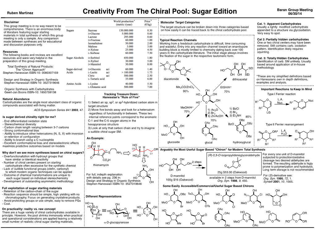 Creativity from the Chiral Pool: Sugar Edition 06/30/14