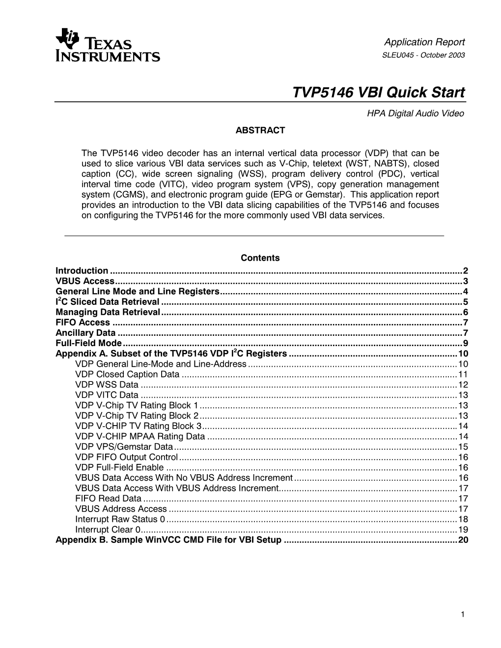 TVP5146: VBI Quick Start