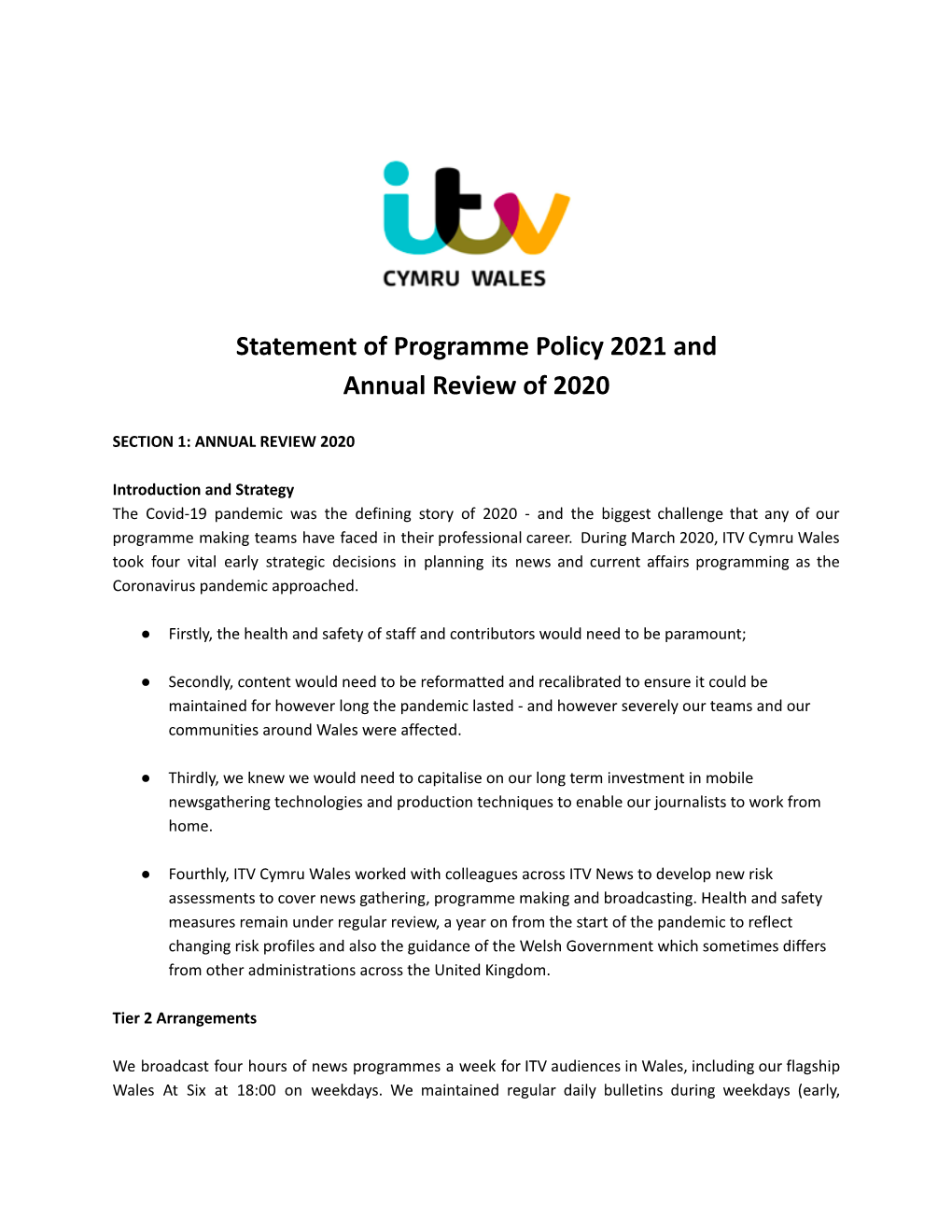 ITV Cymru Wales Statement of Programme Policy 2021 And