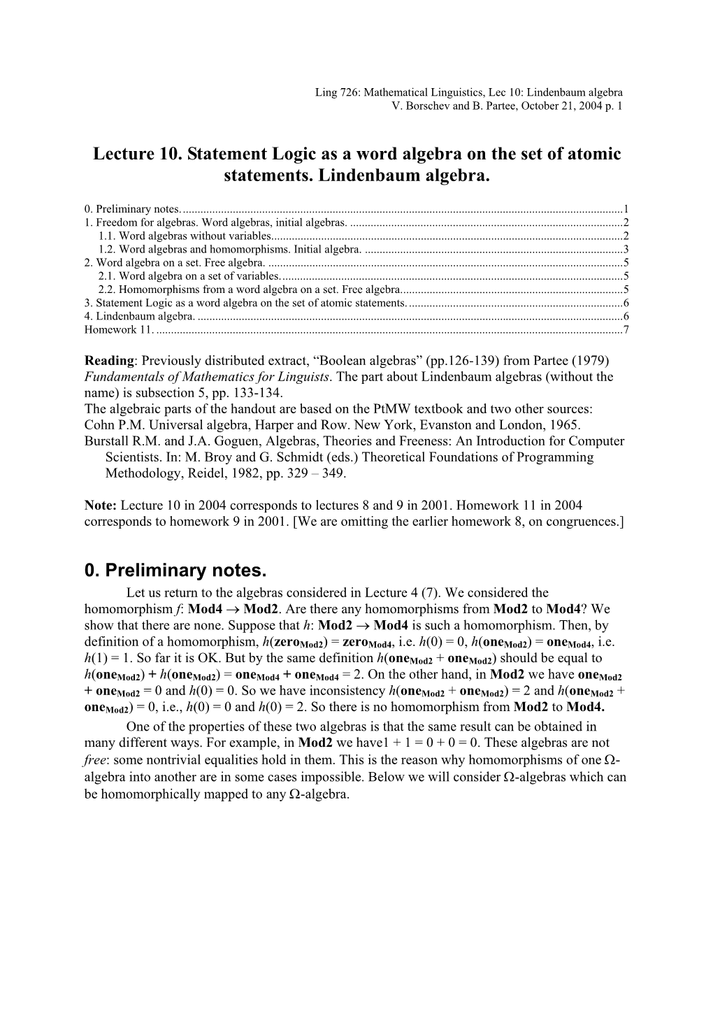 Lecture 10. Statement Logic As a Word Algebra on the Set of Atomic Statements