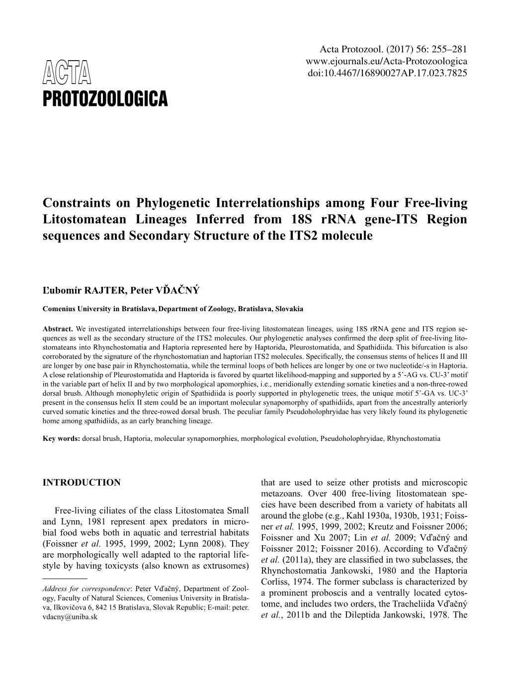 Constraints on Phylogenetic Interrelationships Among Four Free