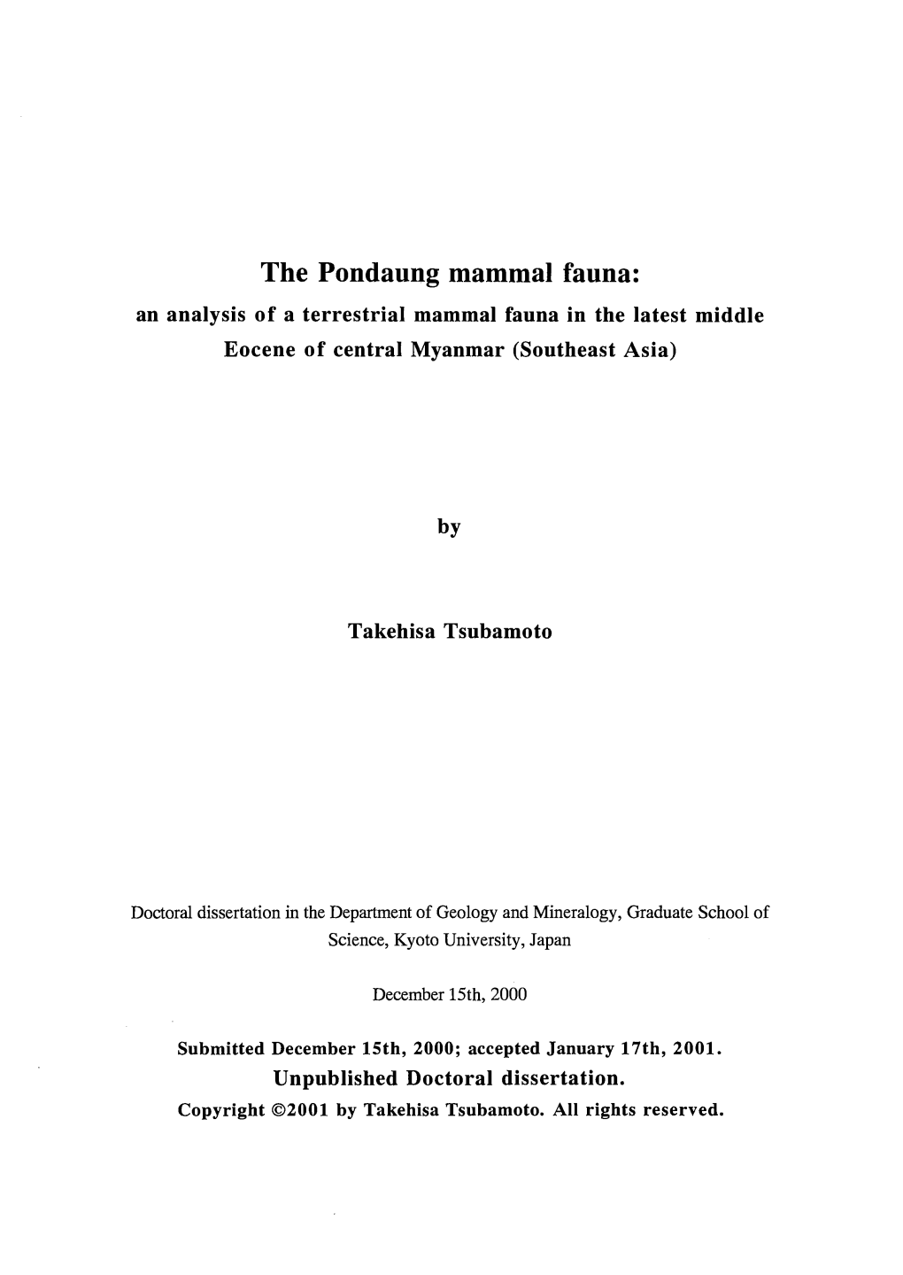 The Pondaung Mammal Fauna: an Analysis of a Terrestrial Mammal Fauna in the Latest Middle Eocene of Central Myanmar (Southeast Asia)