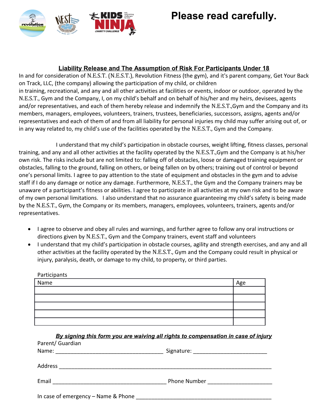 Liability Release and the Assumption of Risk for Participants Under 18