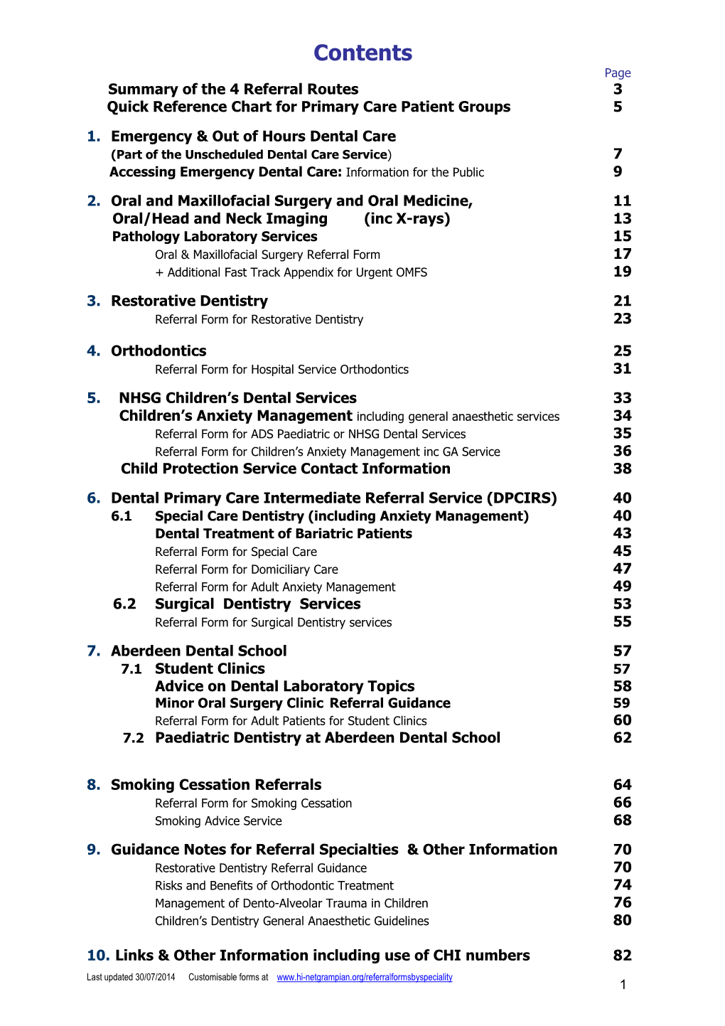 Contents Page Summary of the 4 Referral Routes 3 Quick Reference Chart for Primary Care Patient Groups 5