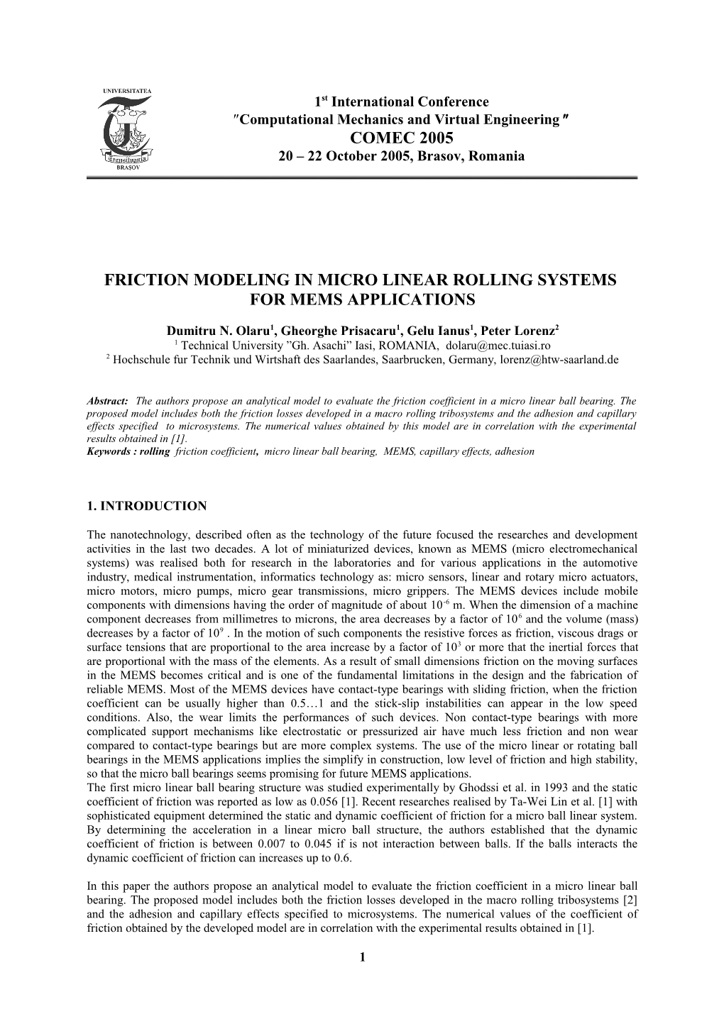 Friction Modeling in Micro Linear Rolling Systems