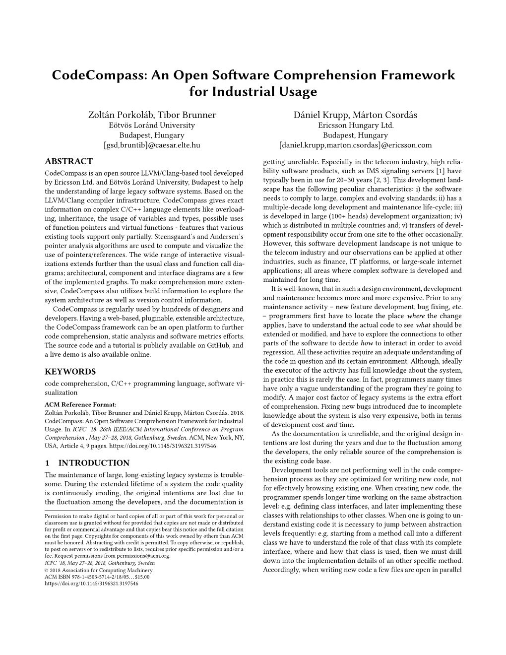 Codecompass: an Open Software Comprehension Framework for Industrial Usage