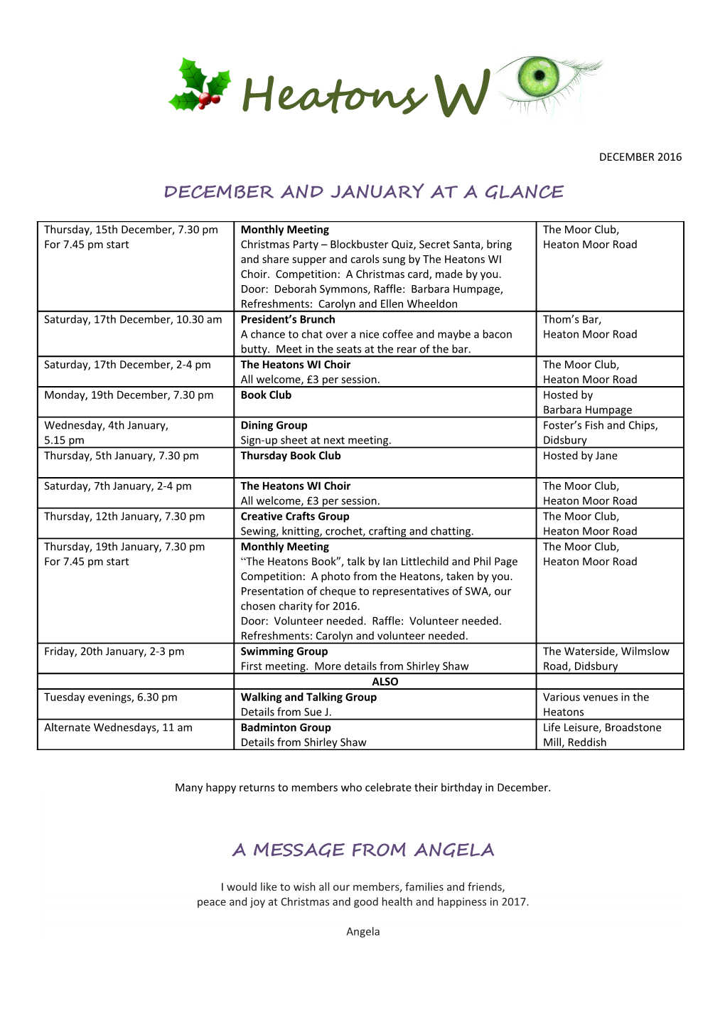 December and January at a Glance