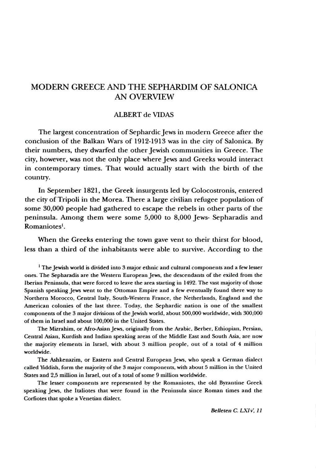 Modern Greece and the Sephardim of Salonica an Overview