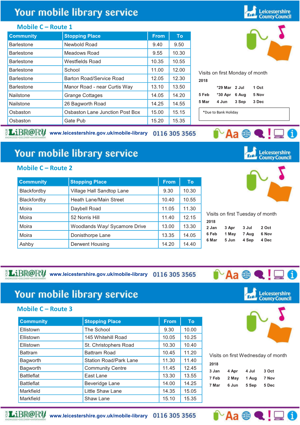 Leicestershire Mobile Library Timetable 2018 Route C