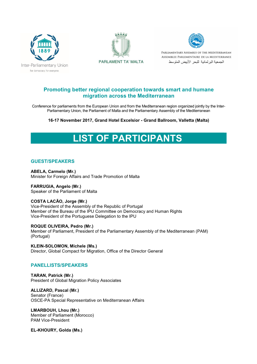 List of Participants