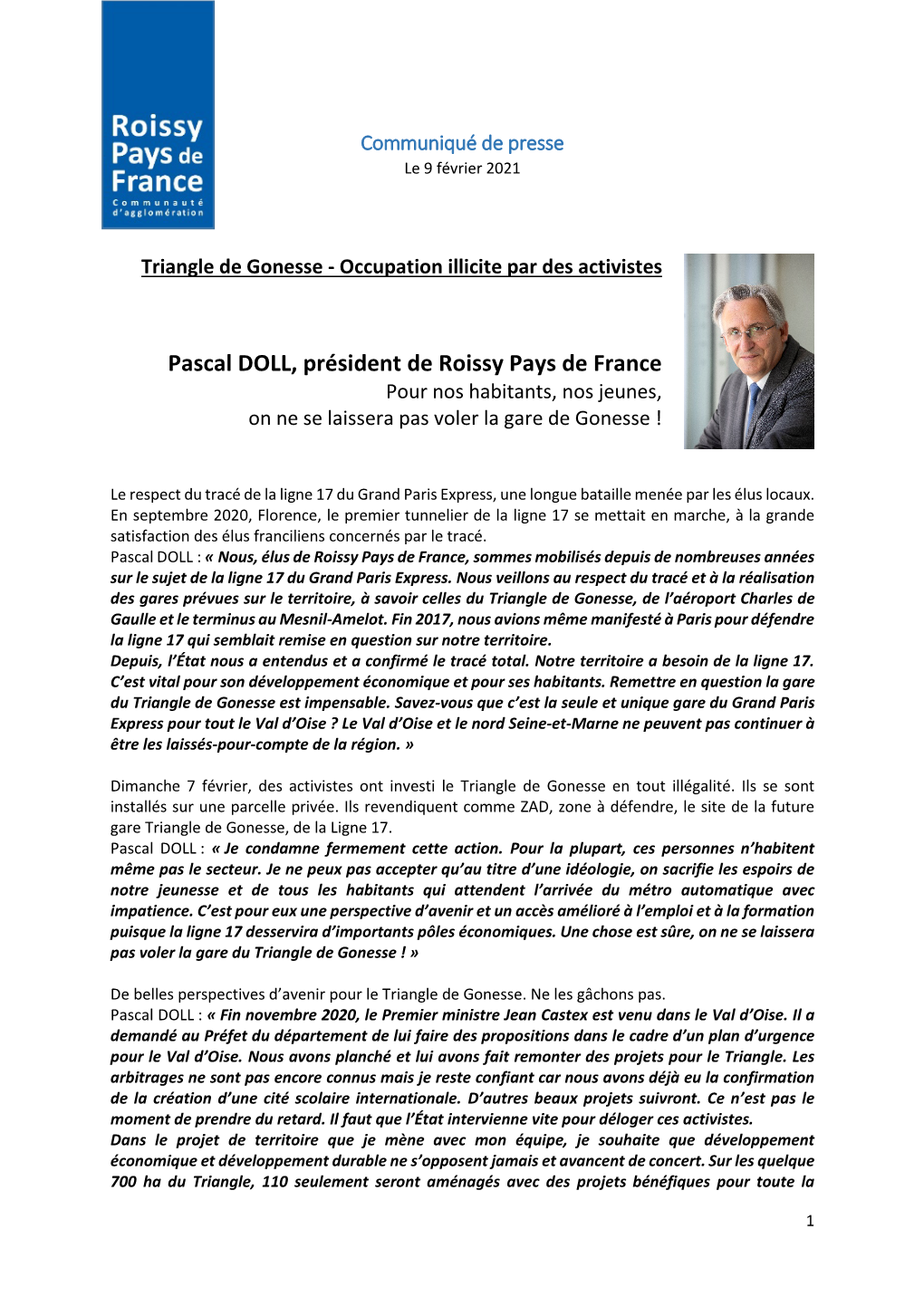 Pascal DOLL, Président De Roissy Pays De France Pour Nos Habitants, Nos Jeunes, on Ne Se Laissera Pas Voler La Gare De Gonesse !