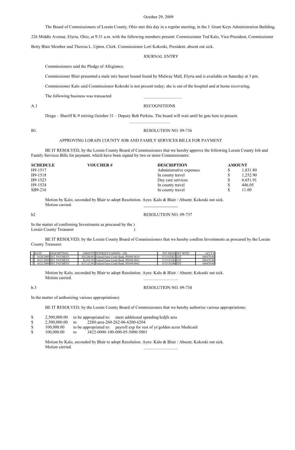 The Board of Commissioners of Lorain County, Ohio Met This Day in a Regular Meeting, In s30