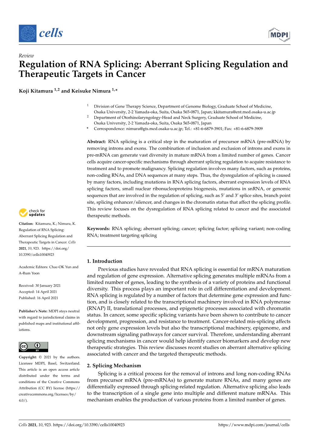 Aberrant Splicing Regulation and Therapeutic Targets in Cancer