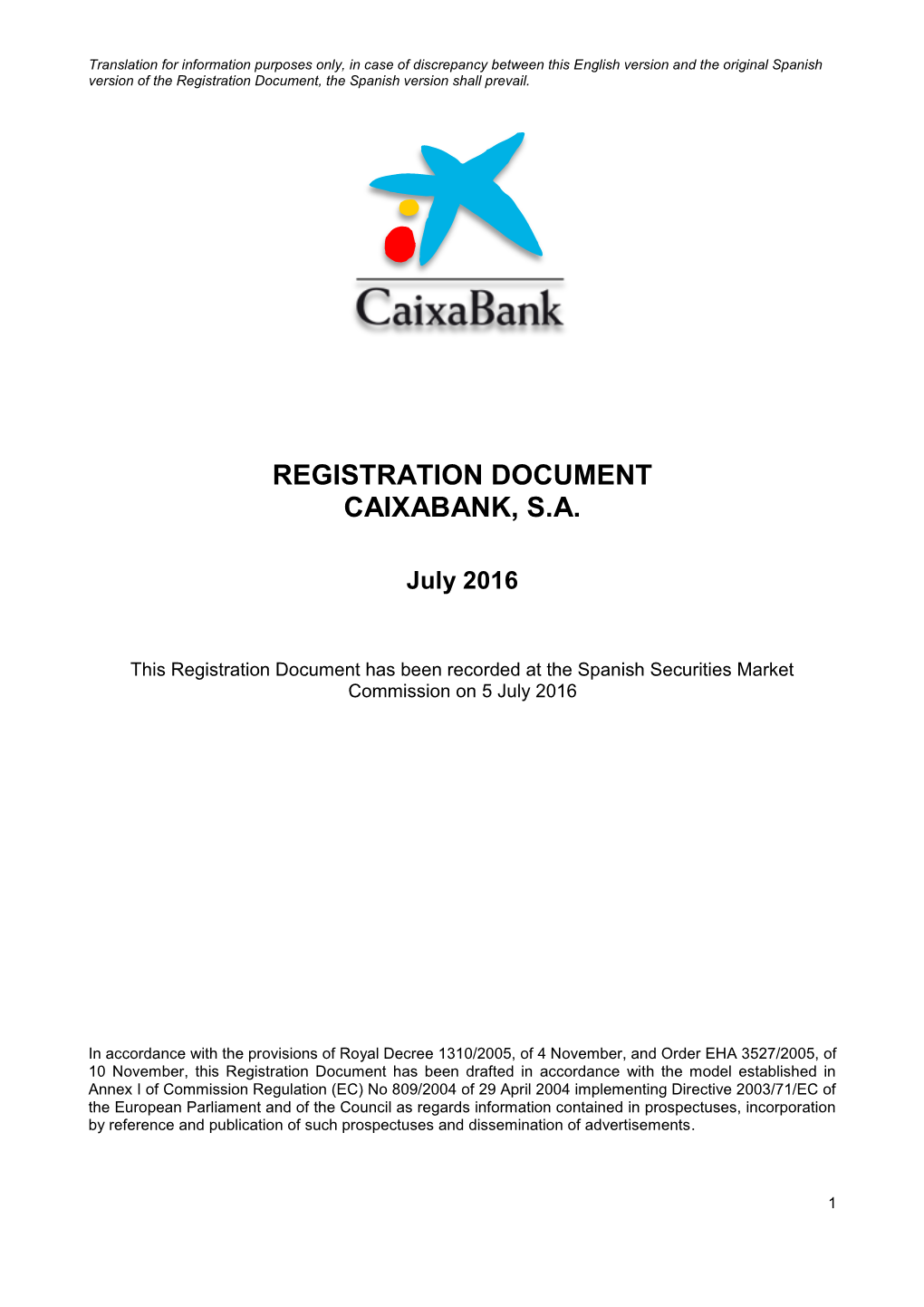 Registration Document Caixabank, S.A