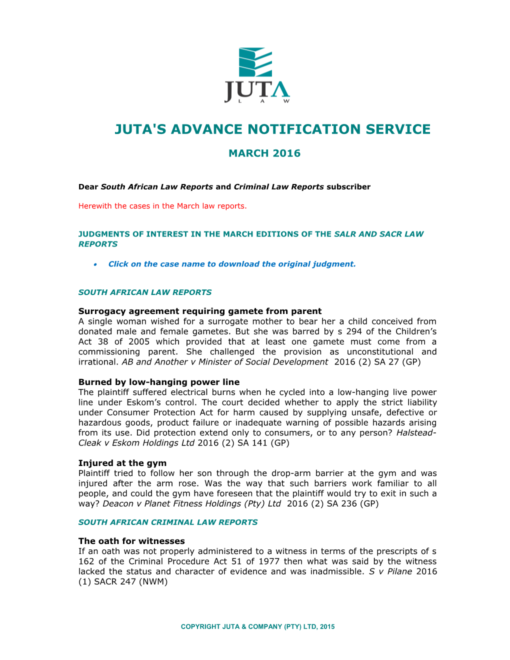 Juta's Advance Notification Service s8