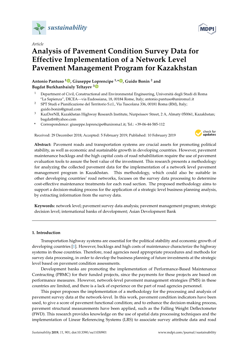 Analysis of Pavement Condition Survey Data for Effective Implementation of a Network Level Pavement Management Program for Kazakhstan