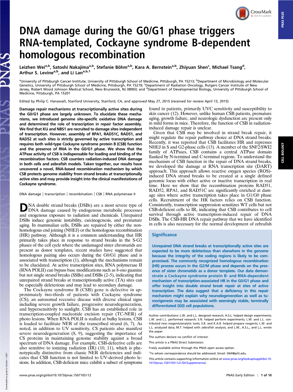 DNA Damage During the G0/G1 Phase Triggers RNA-Templated