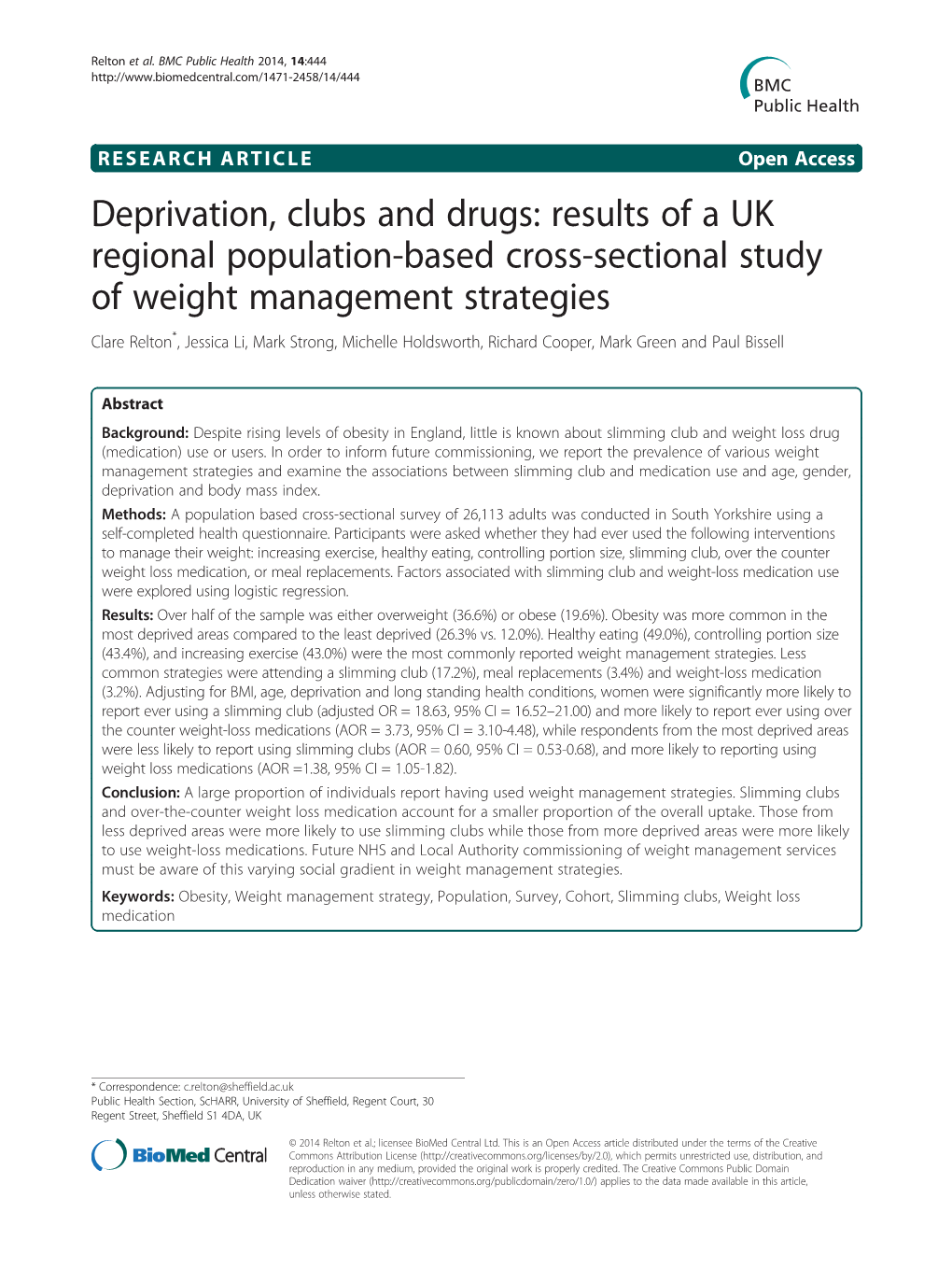 Results of a UK Regional Population-Based Cross-Sectional Study of Weight Management Strategies