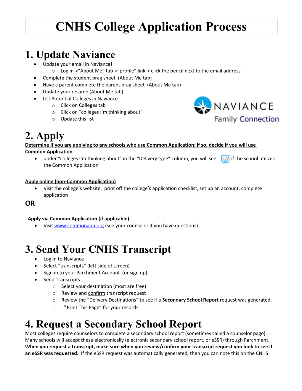 CNHS College Application Process