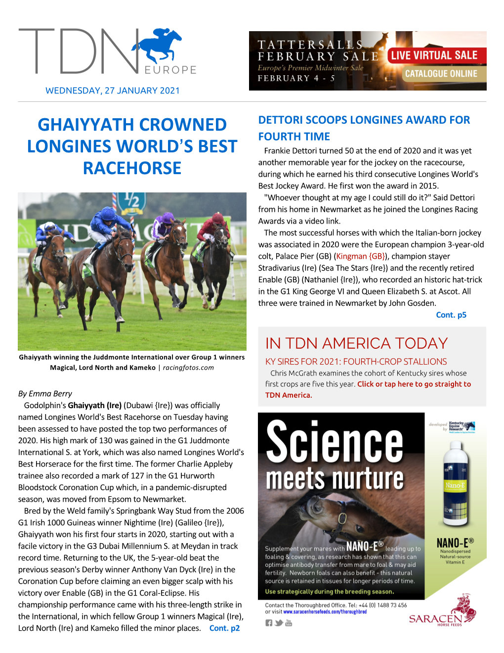 Ghaiyyath Crowned Longines World=S Best Racehorse Cont