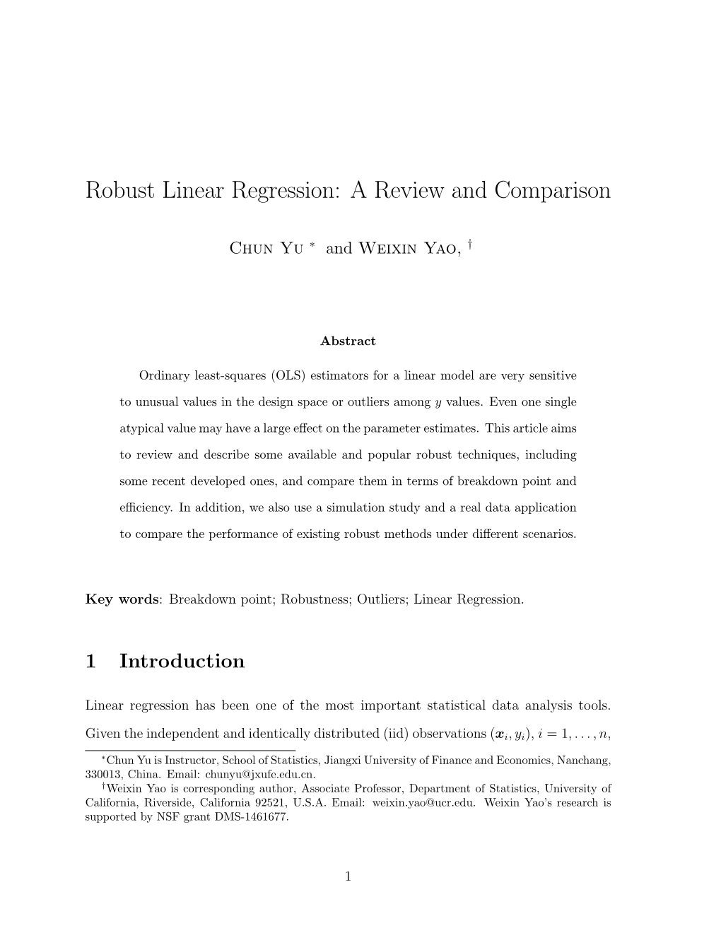 Robust Linear Regression: a Review and Comparison